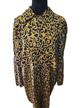 Vintage 80s Wallis California Yellow Paisley Dress Size Medium